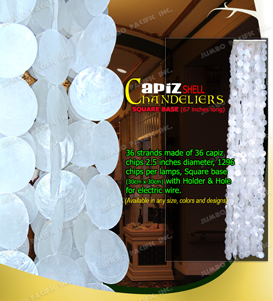 Capiz chips natural white round design in square wood base.
